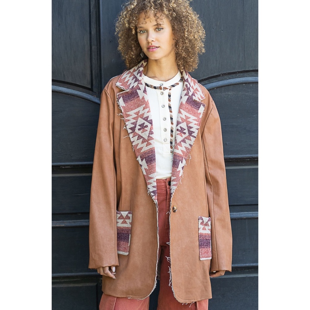 Geometric Lined Leather Jacket